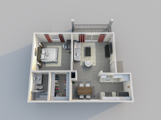 a 3d rendering of a two bedroom apartment at The Caldera Apartments