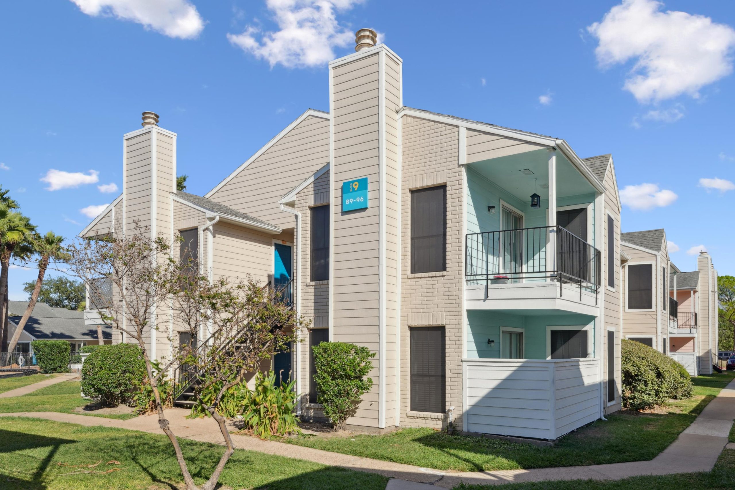 a large white building with a large window